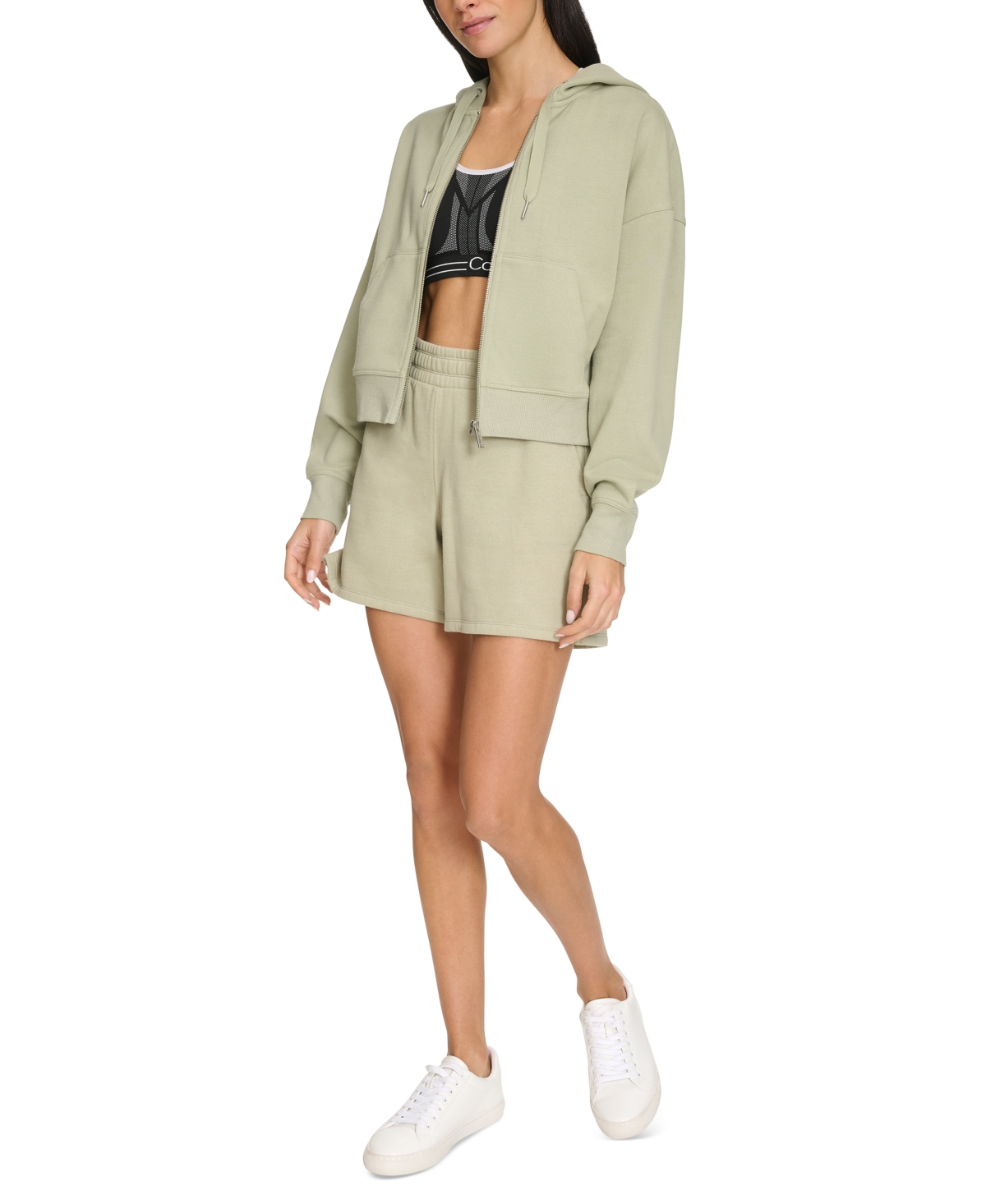 Women's Fleece Crop Zip-Front Long-Sleeve Hoodie - Tea
