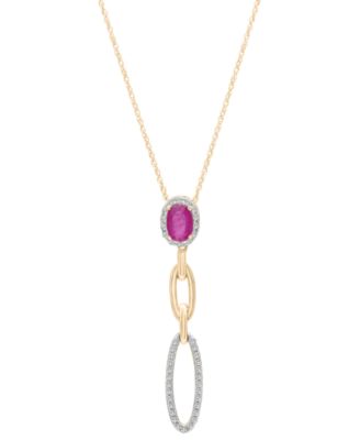 Macy's - Ruby (5/8 ct. t.w.) & Diamond (1/5 ct. t.w.) Halo Link Drop 18" Pendant Necklace
