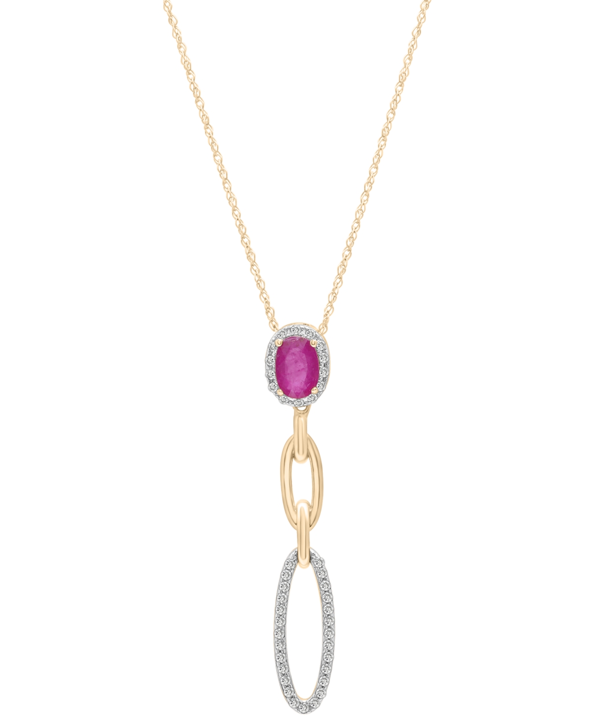 Macy's Ruby (5/8 Ct. T.w.) & Diamond (1/5 Ct. T.w.) Halo Link Drop 18" Pendant Necklace In Ruby