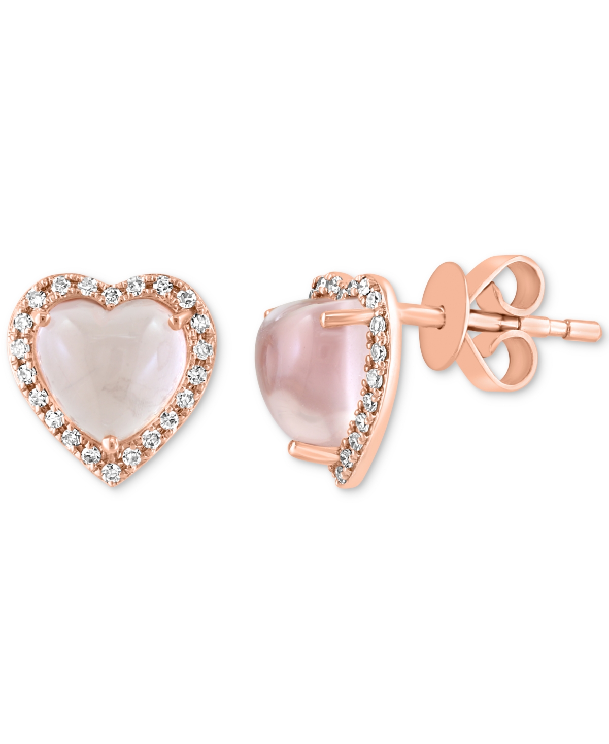 Effy Collection Effy Rose Quartz (1-7/8 Ct. T.w.) & Diamond (1/8 Ct. T.w.) Halo Heart Stud Earrings In 14k Rose Gold In Rose Gold