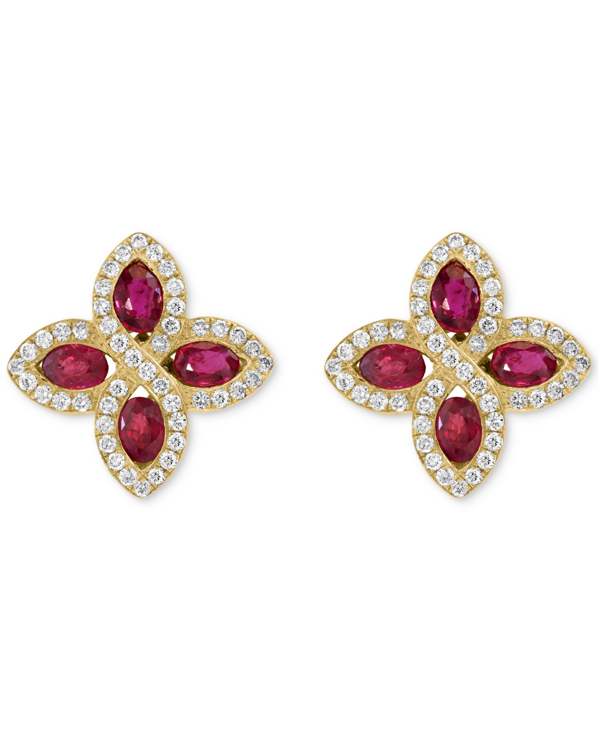 EFFY COLLECTION EFFY RUBY (1-7/8 CT. T.W.) & DIAMOND (1/2 CT. T.W.) FLOWER STUD EARRINGS IN 14K GOLD 