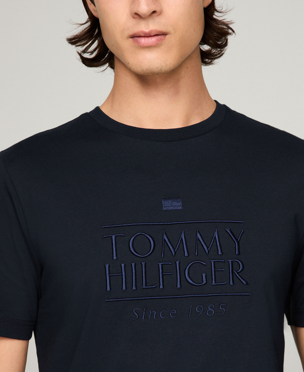Shop Tommy Hilfiger Men's Short Sleeve Embroidered Logo T-shirt In Desert Sky