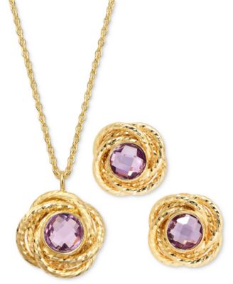 2-Pc. Set Citrine Love Knot 18" Pendant Necklace & Matching Stud Earrings (1-3/4 ct. t.w.) in 14k Gold-Plated Sterling Silver (Also in Sky Blue Topaz & Amethyst)