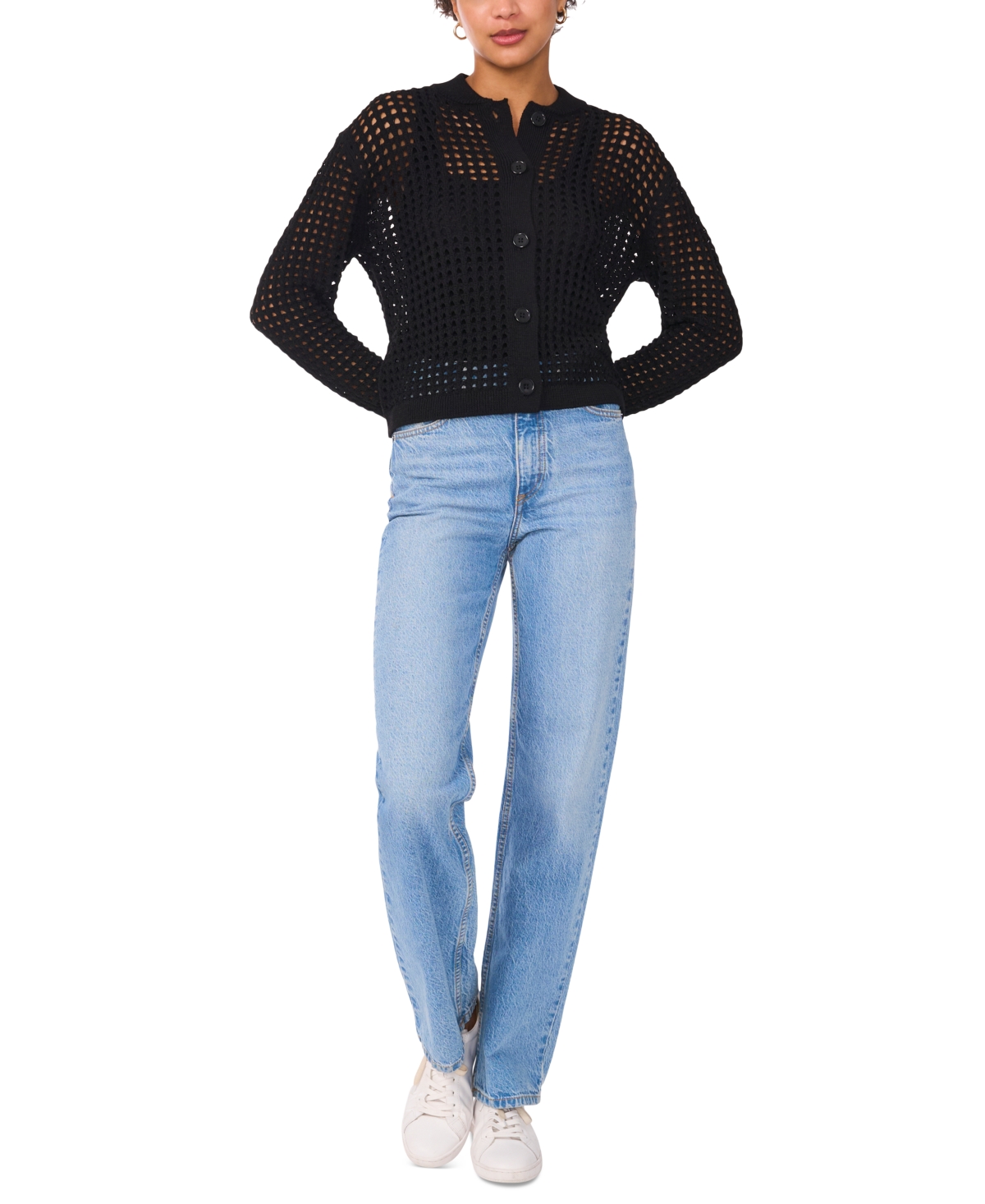 VINCE CAMUTO WOMEN'S TEXTURED MESH BUTTON BOMBER JACKET 