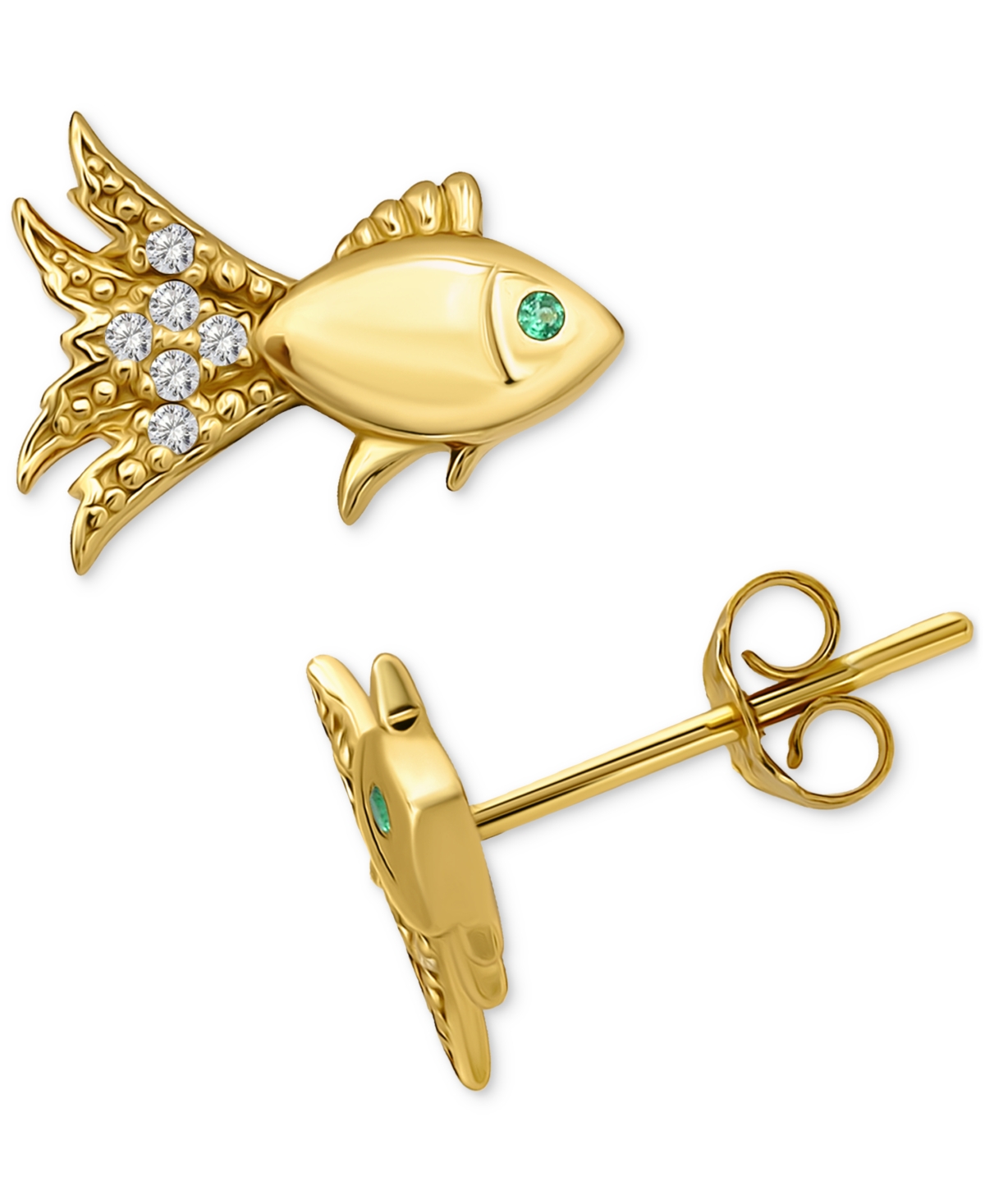Giani Bernini Lab-created Green Quartz & Cubic Zirconia Fish Stud Earrings In 18k Gold Over Sterling Silver, Exclu In Gold