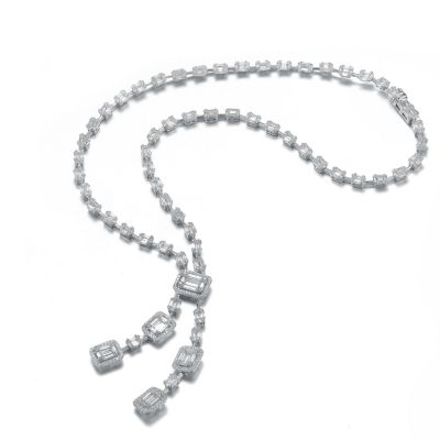 Sterling Silver White Gold Plated with White Cubic Zirconia Accent Necklace