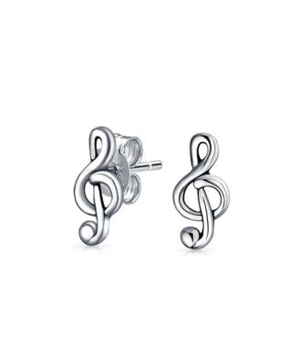 Musician Treble Music Note Stud Earrings and Pendant Necklace Silver Jewelry Set