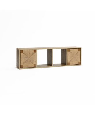 Mid-Century Modern Rope 47.2" Floating Wall Mount 2 Door Wood Cabinet