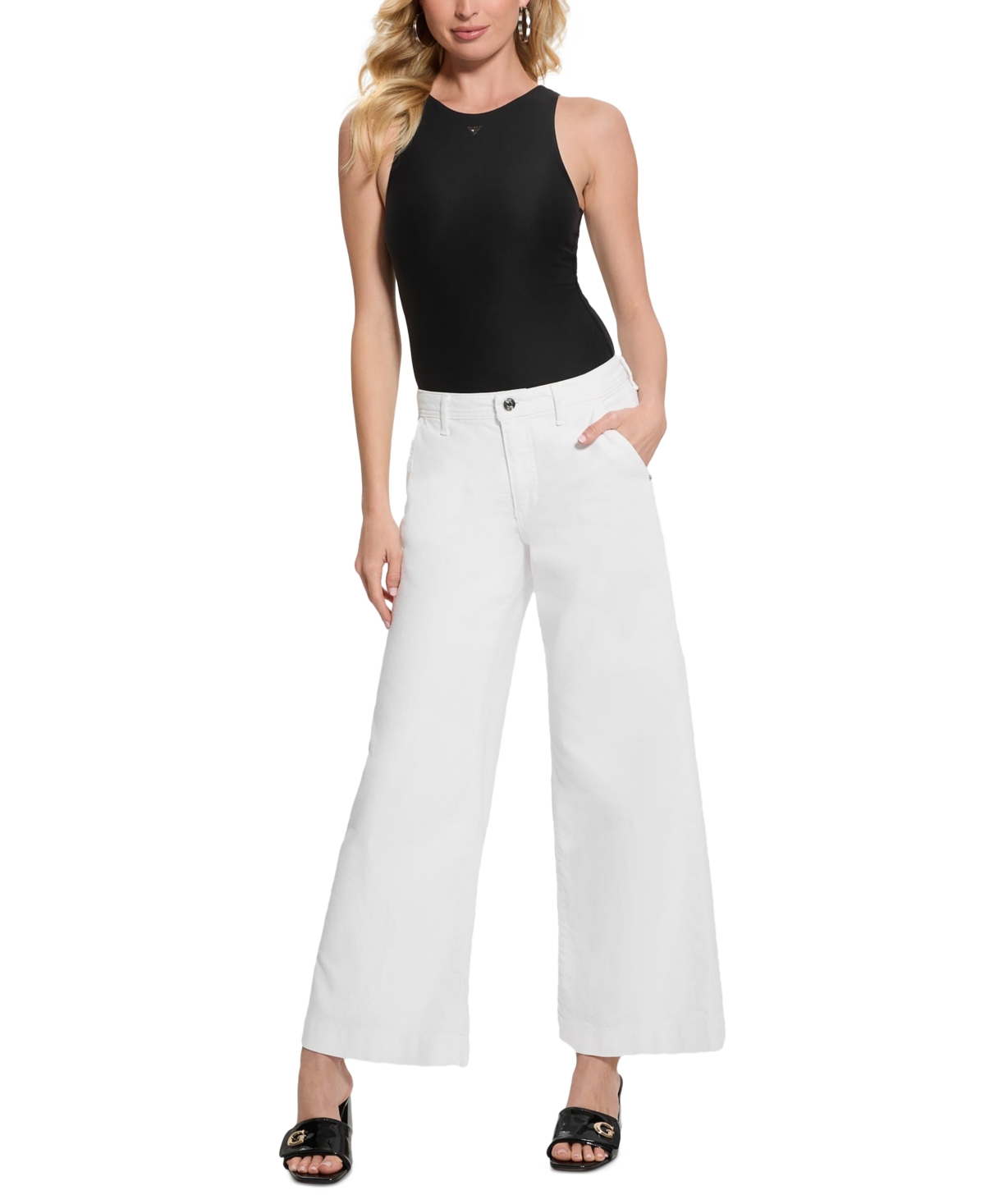 Shop Guess Women's Zoya Wide-leg Cropped Jeans In White