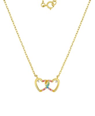 Multicolor Cubic Zirconia Interlocking Hearts Pendant Necklace in Sterling Silver 18"