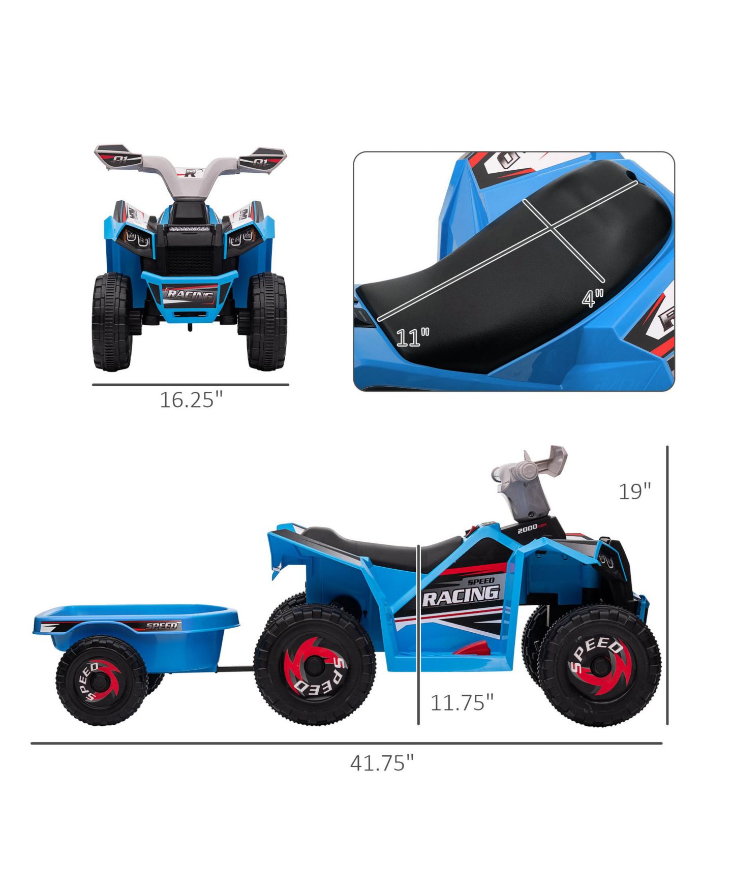 Детская игрушка Aosom Kids ATV Quad Car with Back Trailer, цвет: Синий — фото 3
