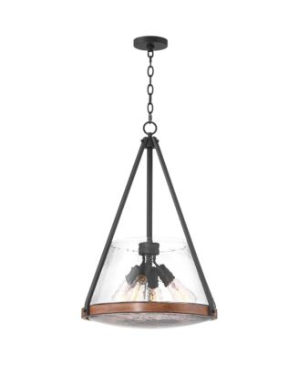 Black Wood Finish 4-Light Farmhouse Pendant with Glass Bowl Shade