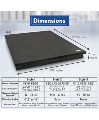 Stage & Studio PA Speaker Platform Base, Sound Isolation Absorbing, 22.5” x 17.8” for Speakers up to 110 lbs