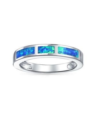 Geometric Eternity Blue Opal Inlay Stackable Band Silver Ring