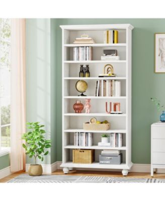 69-Inch Tall Bookcase with LED Lighting Modern 9-Tier Freestanding Bookshelf Solid Wood Legs Wooden Open Display Shelf Organizer