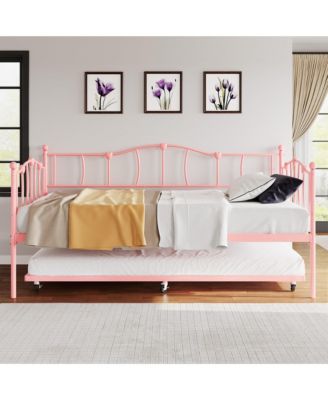Metal Daybed with Trundle Bed, Twin Size Day Bed with Premium Metal Frame