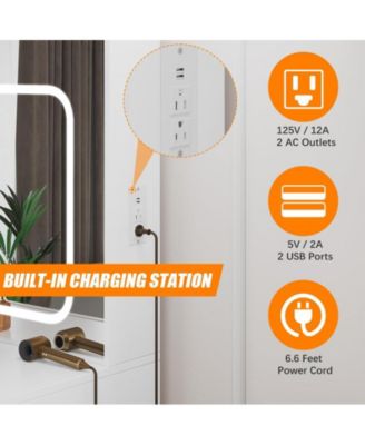 Vanity Desk with Sliding Mirror and Led Lights, Vanity Table with Power Outlet, Bedroom Makeup Table with 4 Drawers, 3 Color Lighting Modes