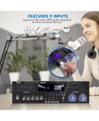 Stereo Bluetooth Home Theater Amplifier - Built-in Cooling Fan, Radio Antenna, BT/FM/Optical/Coaxial/HDMI & Dual 10 Band EQ, 1600W