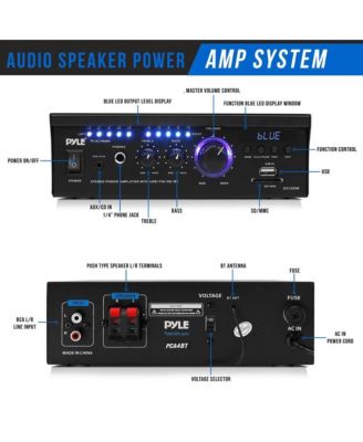 Audio Speaker Power Amplifier System - 2x120W Digital Amp with Headphone Jack, MP3/USB/SD/MMC Card Reader, FM Radio, Bluetooth Receiver, AUX & CD Inputs, Blue LED Display