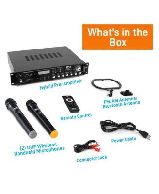 Bluetooth Hybrid Amplifier Receiver - Pro Audio Multi-Channel Stereo Pre-Amplifier System with (2) UHF Wireless Microphones & Digital Optical/Coax, MP3/USB/SD Readers, FM/AM Radio, Rack Mount (3000W MAX)