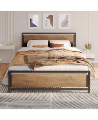 Industrial Wood Platform Bed Frame with Headboard and Footboard for Modern Bedroom Decor