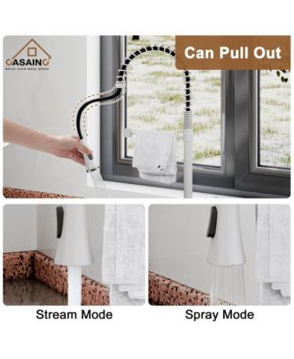 Spring Pull Down Sprayer Kitchen Faucet with Dual-Function Spray Head and Deck Plate