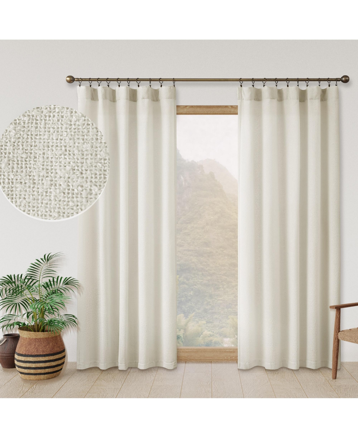Boucle Light Filtering Back Tab Single Curtain Panel, 52"X108" - Grey