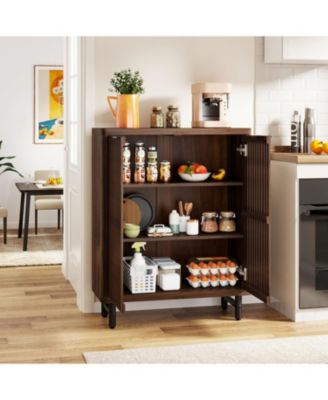 6-Tier Bathroom Floor Cabinet with 2 Louvered Doors, Large Wooden Bathroom Storage Cabinet with Adjustable Shelves, Freestanding Sideboard for Bathroom/Kitchen/Living Room, Dark Walnut