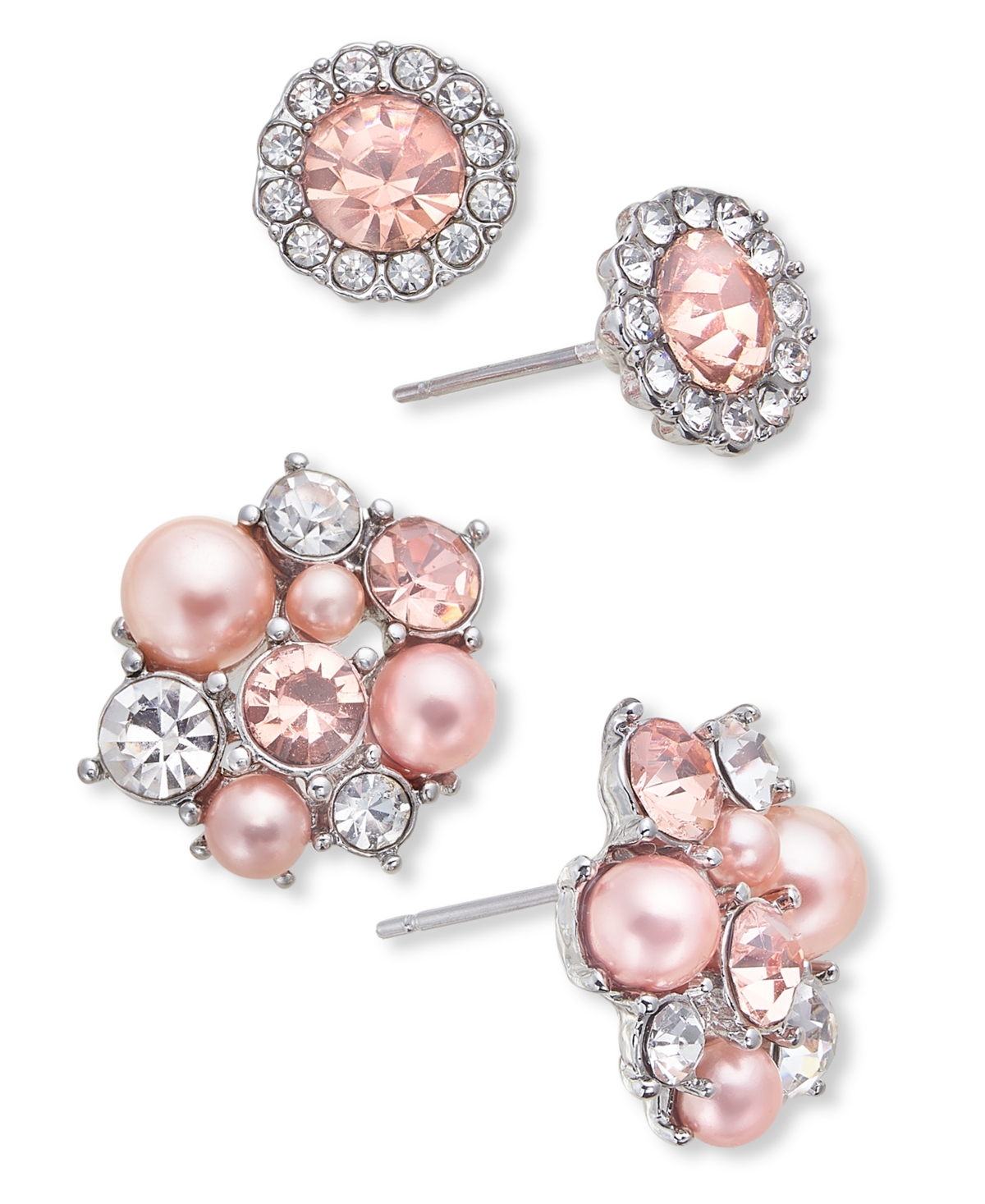Silver-Tone 2-Pc. Set Pink Imitation Pearl Stud Earrings, Exclusively at Macy's - Pink