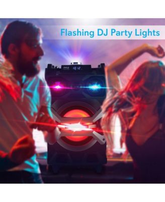 Portable Bluetooth Karaoke Speaker System - PA Loudspeaker with Flashing DJ Lights, Built-in Rechargeable Battery, Wireless Microphone, Mic Talk-Over & Recording Ability