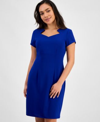 Petite Notched-Neck Cap-Sleeve Sheath Dress