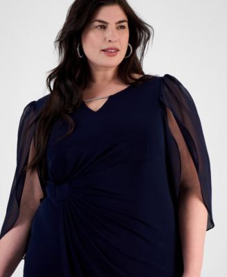Plus Size Sheer-Sleeve Chain-Detail Sheath Dress