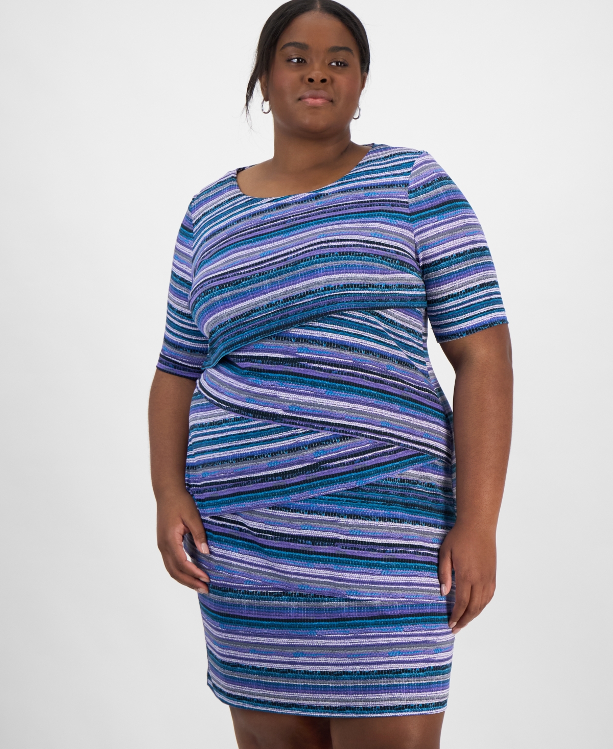 Connected Plus Size Printed Elbow-sleeve Sheath Dress In Pck