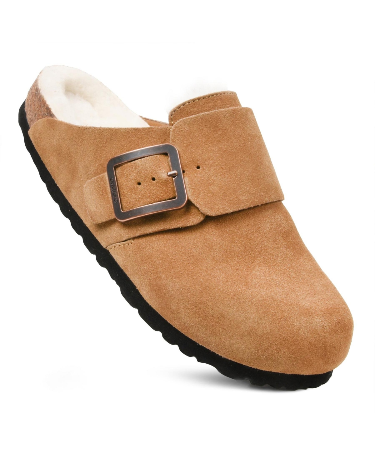 - Atlas Fur Genuine Leather Fur Lined Clogs for Women with Arch Support - Camel