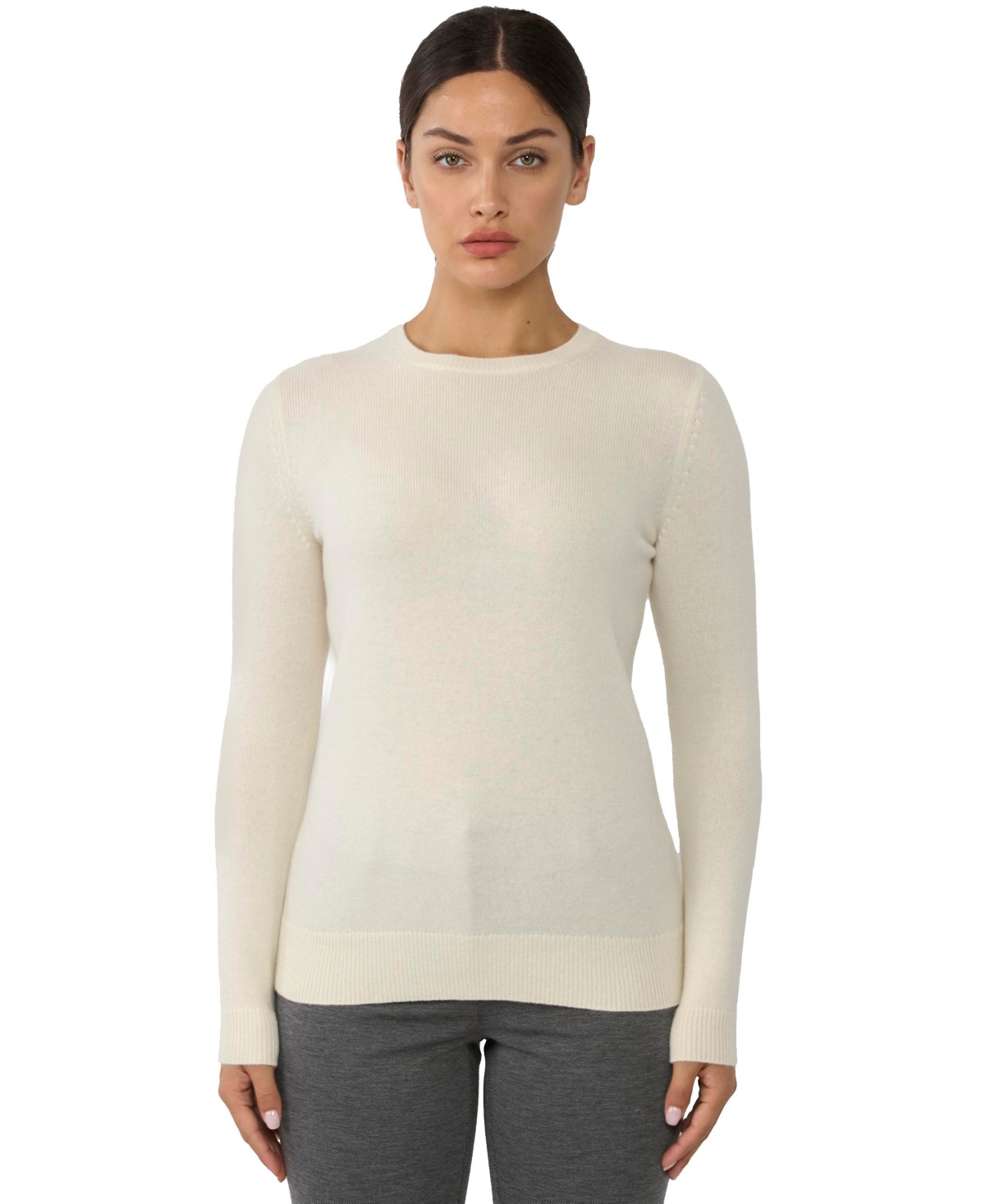 Women's 3-ply Cashmere Crew Neck Sweater - Saddle heather