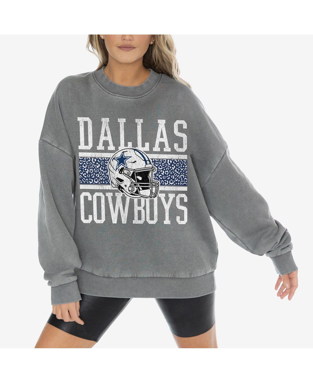 Women'sÂ Gray Dallas Cowboys Vintage Wash Oversized Crewneck Fleece Pullover - Gray