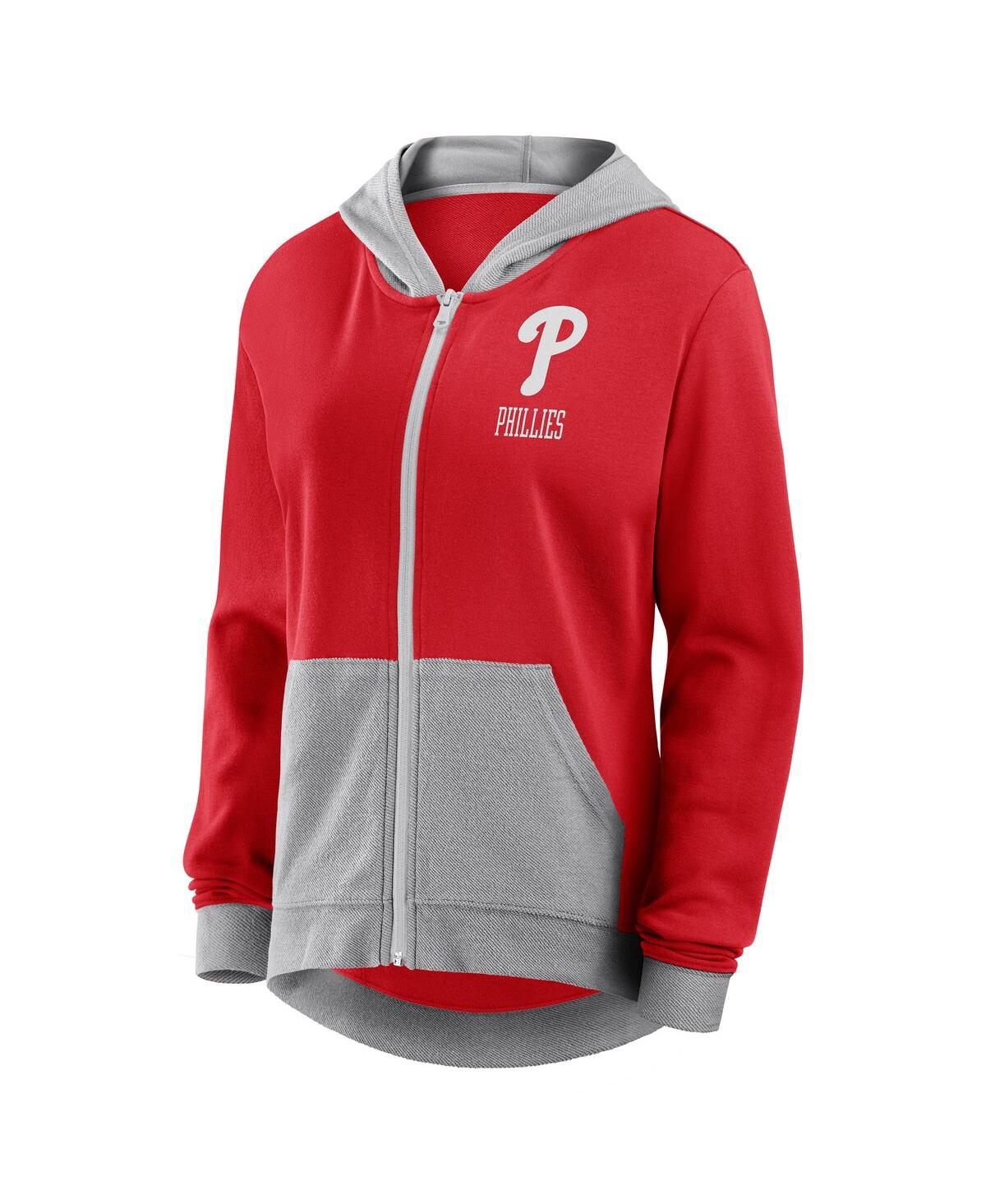 FANATICS WOMEN'S RED PHILADELPHIA PHILLIES HIT IT FRENCH TERRY FULL-ZIP HOODIE 