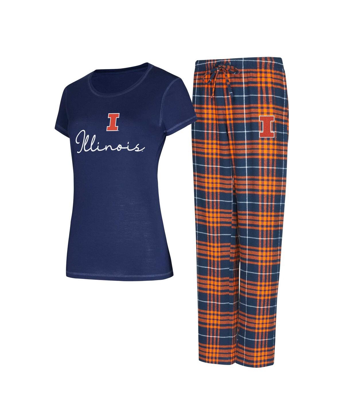 Concepts Sport Women's Navy Illinois Fighting Illini Vector T-shirt Flannel Pants Sleep Set In Navy