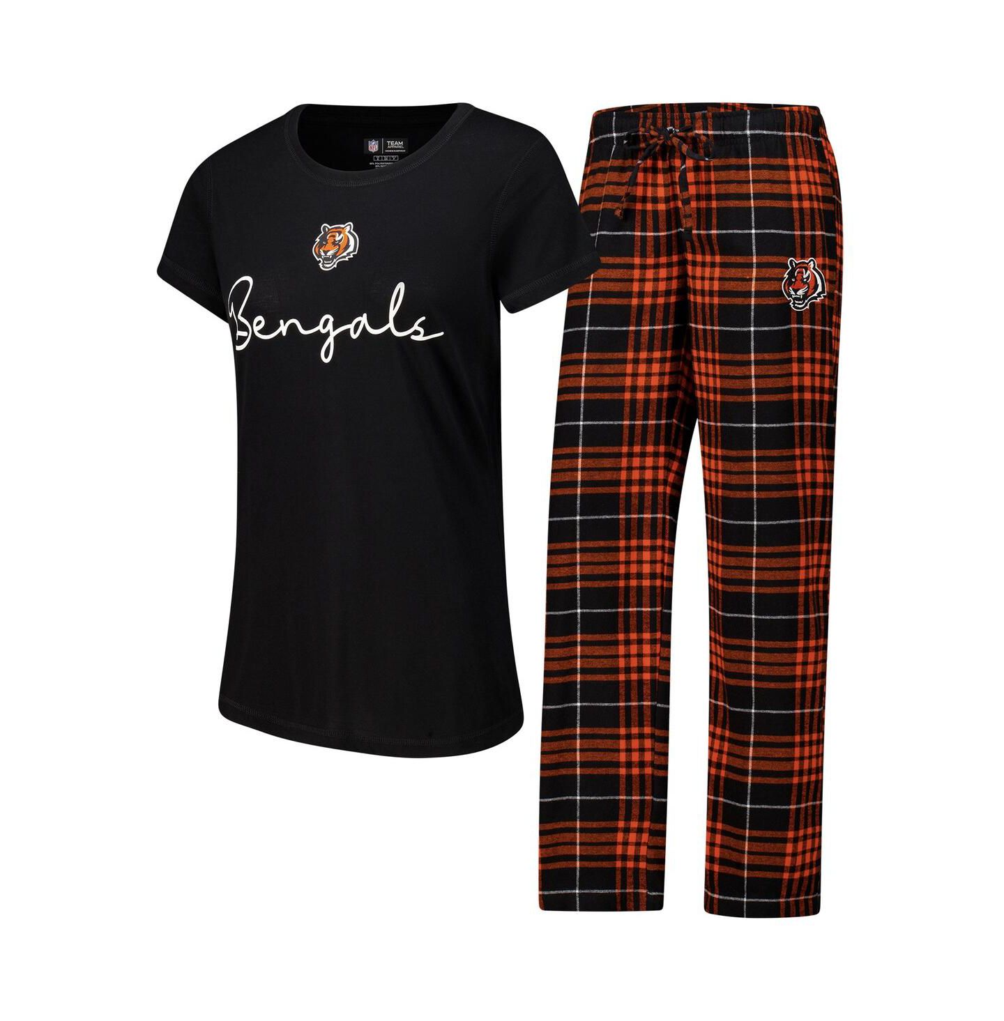 Женские комплекты Concepts Sport Cincinnati Bengals Vector T-Shirt Flannel Pants Sleep Set — фото 1