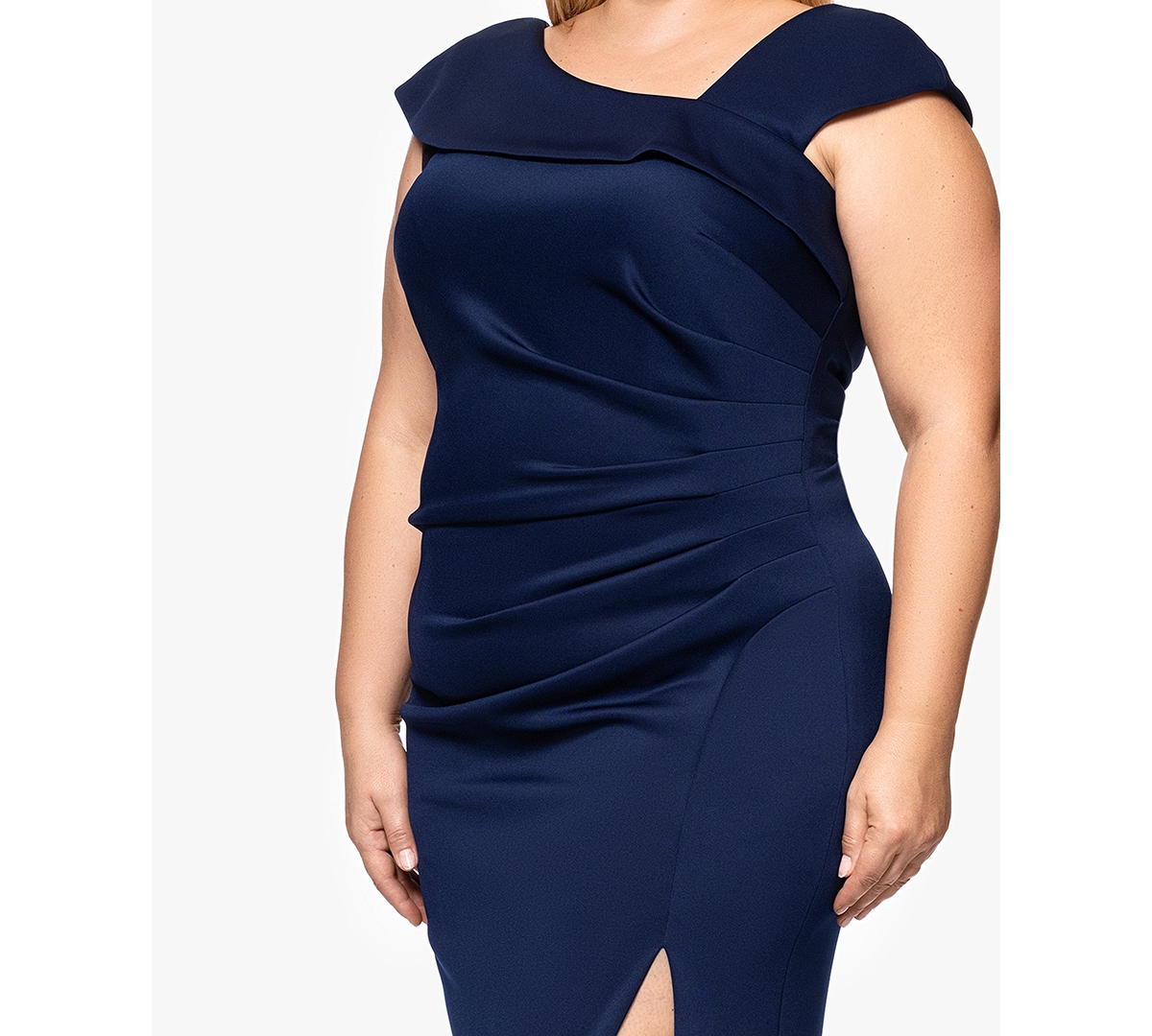 Xscape Plus Size Asymmetric Evening Gown In Midnight
