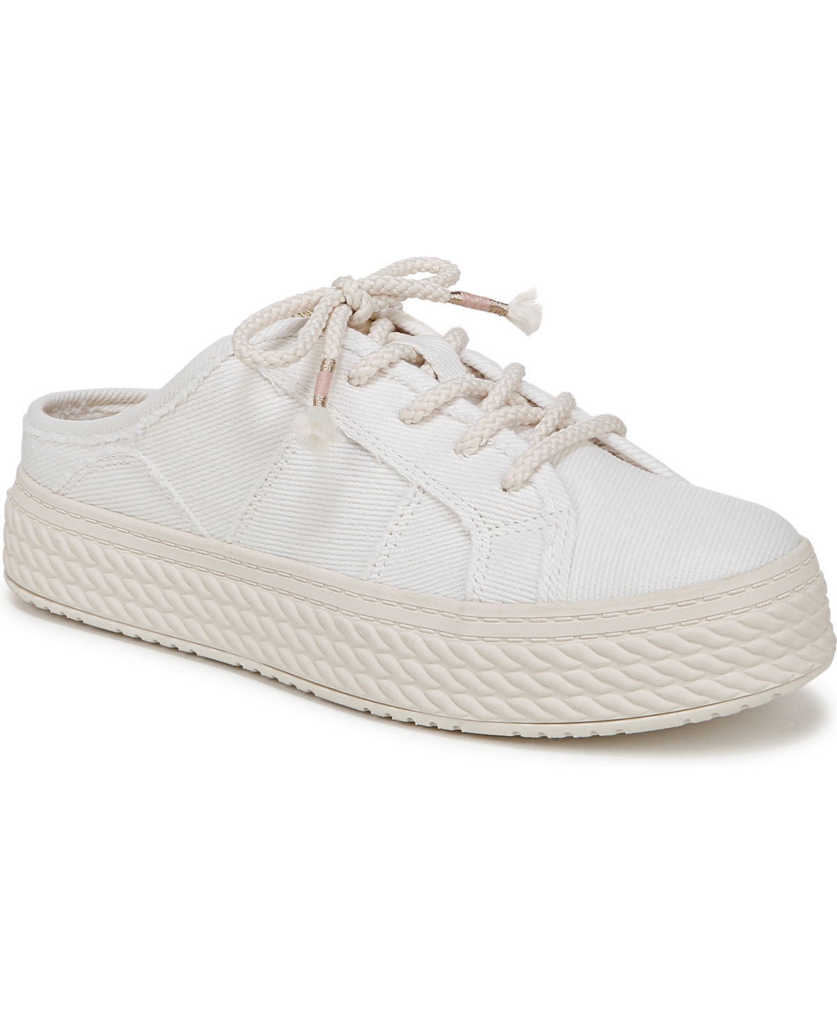 Blowfish Malibu Women's Super Slide Mule Platform Sneakers In White Twill Fabric