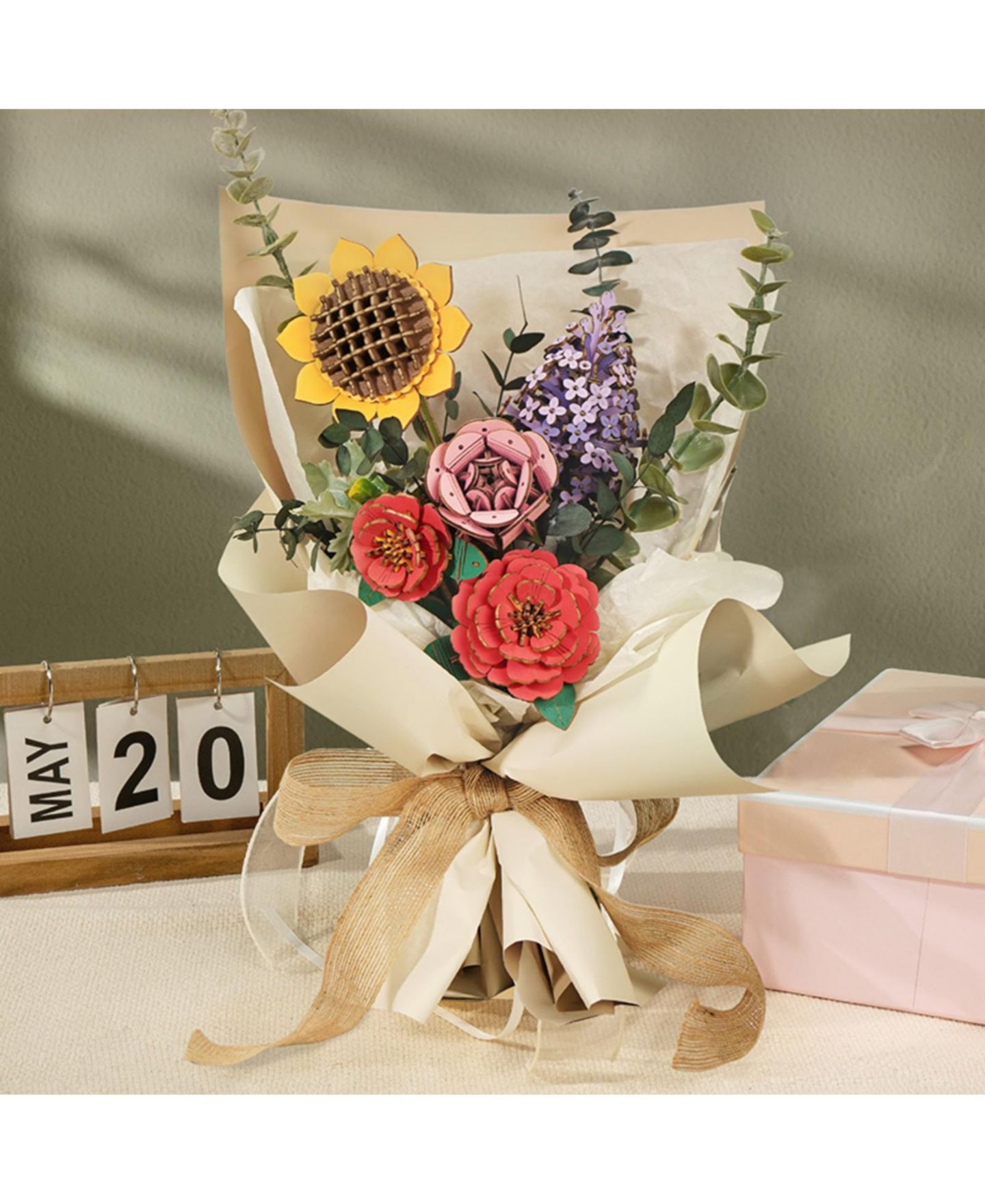 Детские игрушки Robotime Flower Bouquet 3D Wooden Puzzle DIY Model Building Kits Toys, Multicolored, 10.2"5.1"17.3" — фото 4
