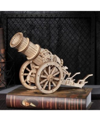 3D Wooden Puzzle 158 Pieces Diy Model Toys Medieval Wheeled Cannon Brain Teaser, Beige, 12.6"5.1"8.3"