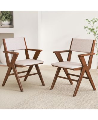 Wooden Dining Chair Set of 4 w/ Rubber Wood Frame Padded Seat & Back Armrests