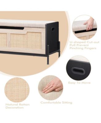 Rattan Storage Bench with 2 Safety Hinges, Storage Chest, Toy Box, Entryway Storage Bench Supports 260 lb, Toy Chest Organizer, Easy Assembly