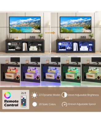 TV Stand w/ LED Light for TVs up to 65 inch w/ Adjustable Tempered Glass Shelves