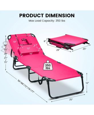 5-Position Lounge Chair Adjustable Beach Chaise w/ Face Cavity & Pillows