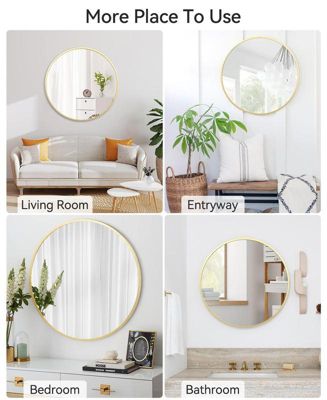 Round Mirror, 18 Inch Circle Mirror, Hd Eco-Friendly Gold Circle Mirror Metal Frame, Round Vanity Wall Mounted Mirrors for Entryway, Hallway, Living Room