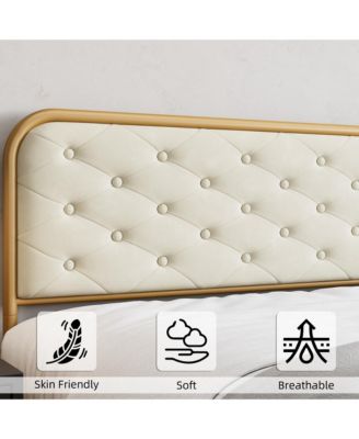 King Bed Frame with Button Velvet Headboard, Upholstered Tufted Footboard