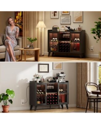 Wine Bar Cabinet with LED Light, Coffee Bar Cabinet with Power Outlet,Kitchen Buffet Sideboard with Storage,Buffet Sideboard with Acrylic Doors and Drawer